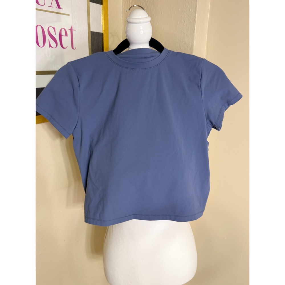 FLX Travel Leisure Womens Blue Short Sleeve Crop Top Athletic Shirt Size L